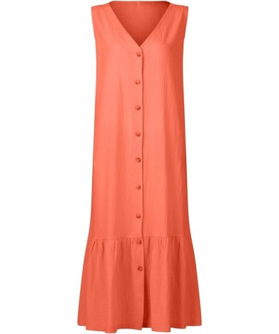 Women's Sundresses Summer Dress Sleeveless V Neck Button Down Casual Pocket Swing Short Dress Cute Dresses Orange $10.79 Dresses