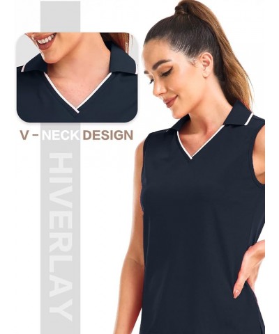 Women's Sleeveless Polo Golf Shirts Quick Dry UPF 50+ V-Neck with Collar Lightweight Tennis Workout Tank Tops Sleeveless Navy...