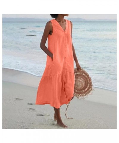 Women's Sundresses Summer Dress Sleeveless V Neck Button Down Casual Pocket Swing Short Dress Cute Dresses Orange $10.79 Dresses