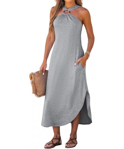 Women's Cami Maxi Dress Sleeveless V Neck Solid Dresses Casual Summer Grey $16.49 Dresses