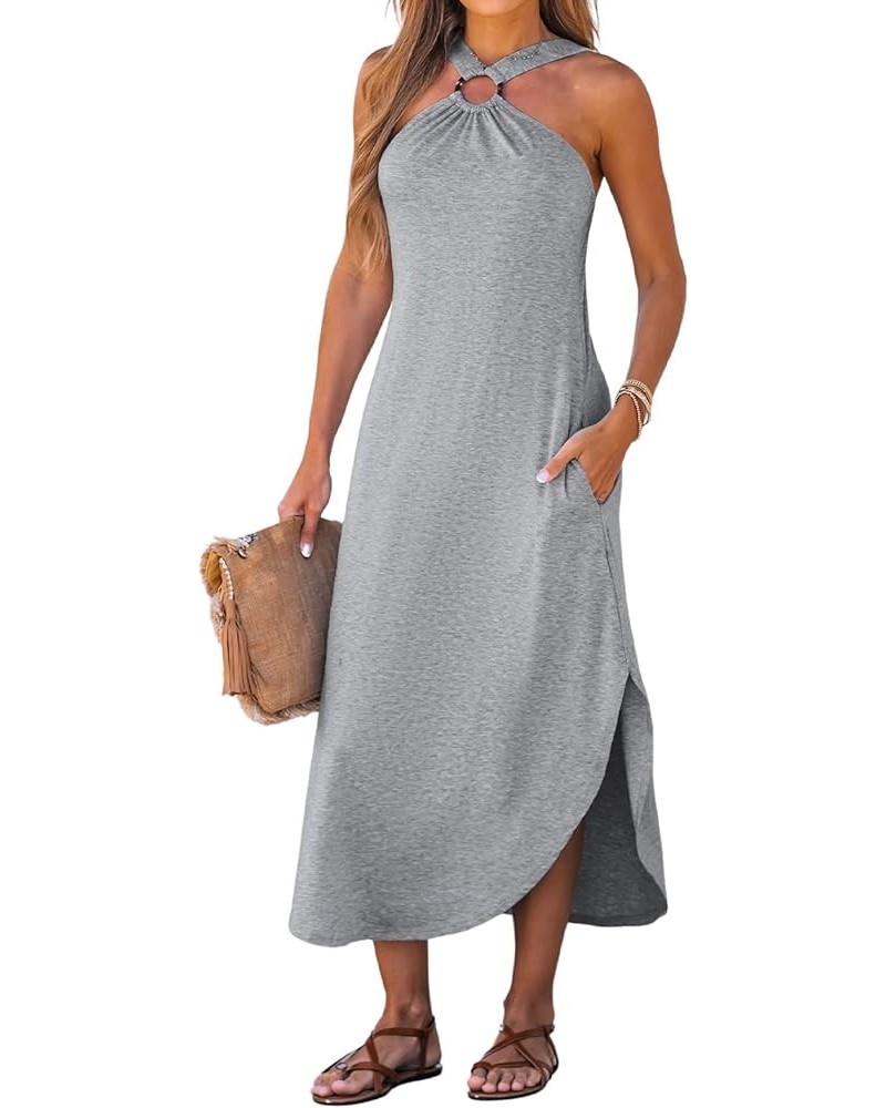 Women's Cami Maxi Dress Sleeveless V Neck Solid Dresses Casual Summer Grey $16.49 Dresses