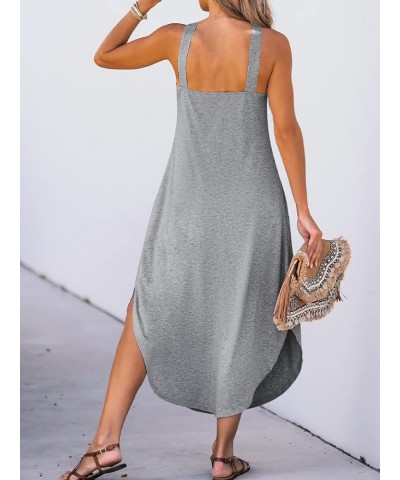 Women's Cami Maxi Dress Sleeveless V Neck Solid Dresses Casual Summer Grey $16.49 Dresses