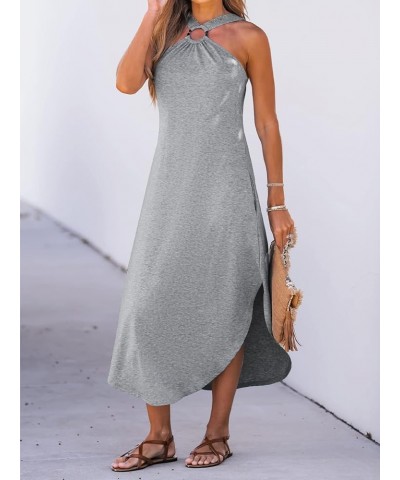 Women's Cami Maxi Dress Sleeveless V Neck Solid Dresses Casual Summer Grey $16.49 Dresses