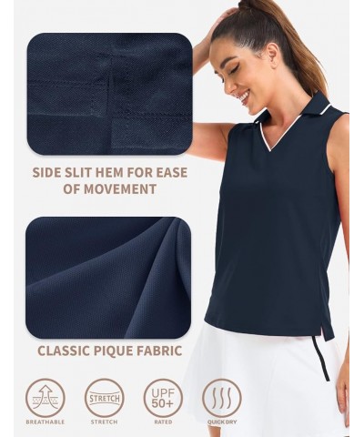 Women's Sleeveless Polo Golf Shirts Quick Dry UPF 50+ V-Neck with Collar Lightweight Tennis Workout Tank Tops Sleeveless Navy...