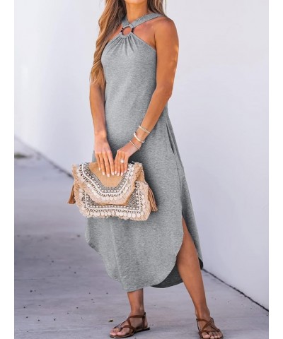 Women's Cami Maxi Dress Sleeveless V Neck Solid Dresses Casual Summer Grey $16.49 Dresses