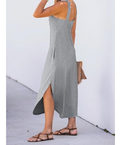 Women's Cami Maxi Dress Sleeveless V Neck Solid Dresses Casual Summer Grey $16.49 Dresses