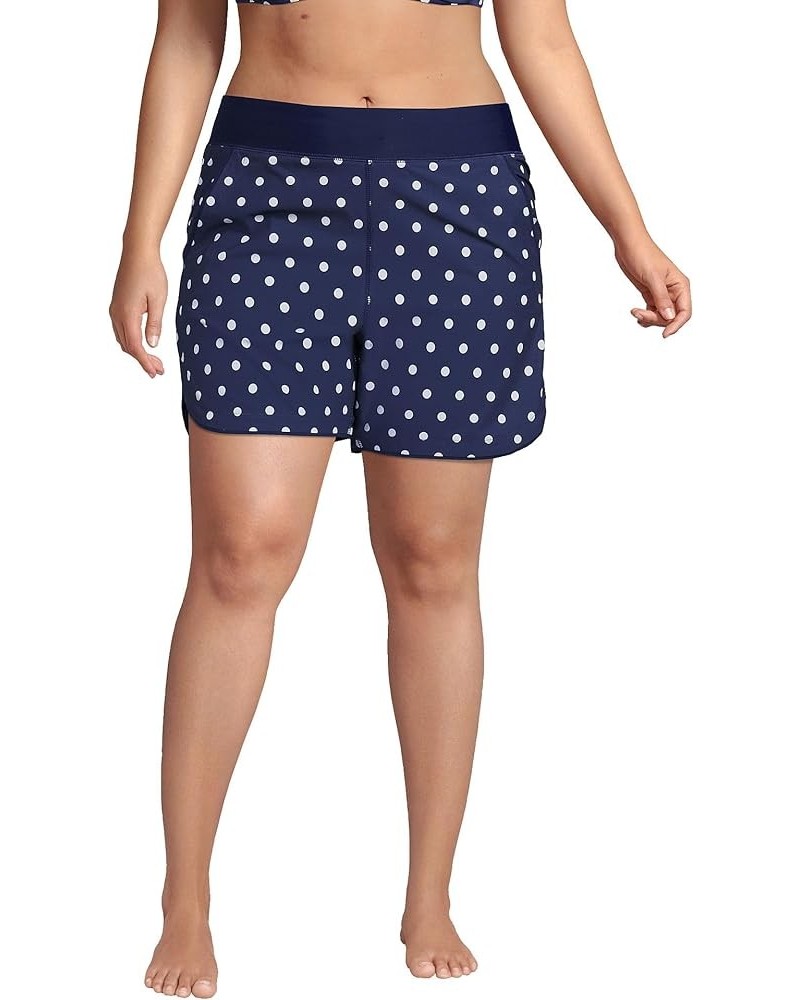 Women's 5" Quick Dry Elastic Waist Board Shorts Swim Cover-up Shorts with Panty Deep Sea Polka Dot $21.83 Swimsuits