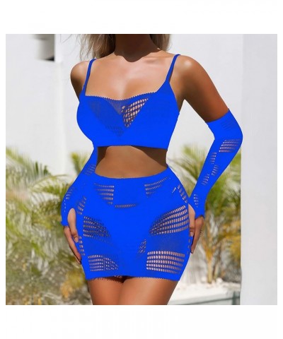 Women's Lingerie, Sleep & Lounge Lingerie Set Sexy Nightwear Fishnet Babydoll Bodysuit Long Sleeve Hallow Nightgown Blue $6.8...