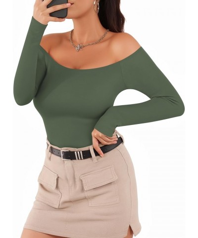 Off The Shoulder Long Sleeve Short Sleeve Bodysuit for Women Long Sleeve Grayish Green $13.20 Bodysuits