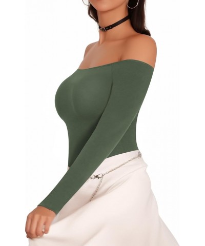 Off The Shoulder Long Sleeve Short Sleeve Bodysuit for Women Long Sleeve Grayish Green $13.20 Bodysuits